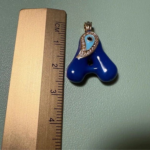 Monogram A necklace pendant new, electric blue with gold details