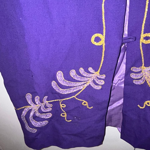 Vintage purple maxi dress 60s/70s with handmade embroidery, custom made