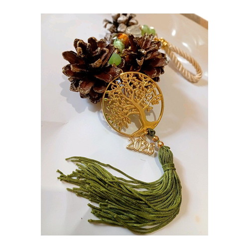 Handmade 2026 hanging charm with metal tree of life in gold color