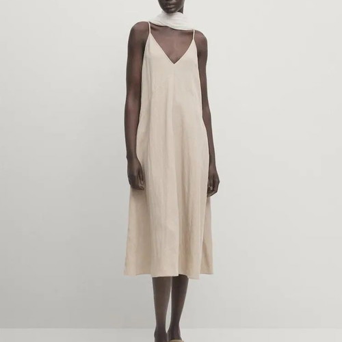 Massimo Dutti maxi dress 100% linen like new, size XS/S, beige