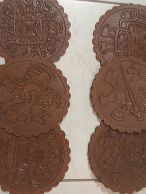 Leather carved placemats used, pack of 6 from Peru