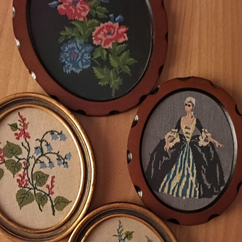 Embroidered textile art frames, pack of four