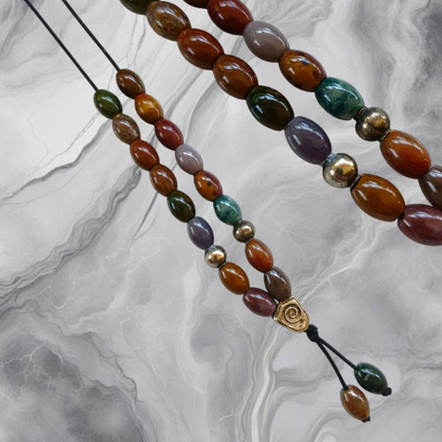 Handmade komboloi with mixed semi-precious stones amethyst carnelian jasper