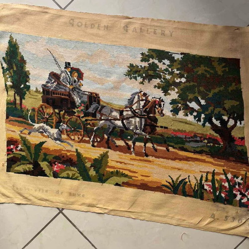 Handmade textile painting used, 0.66x0.39 m