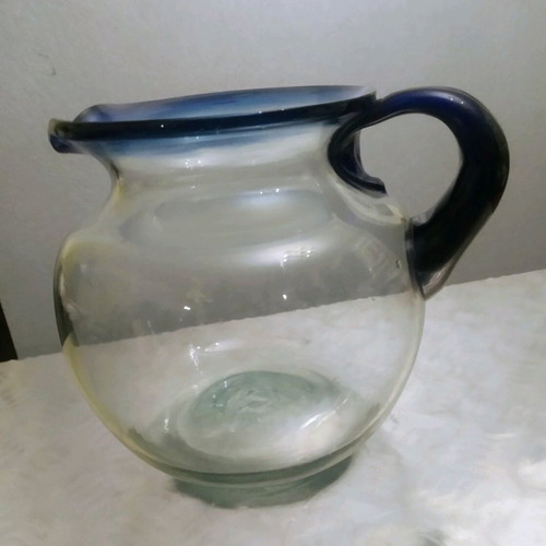 Handmade large pitcher from thick blown glass, new