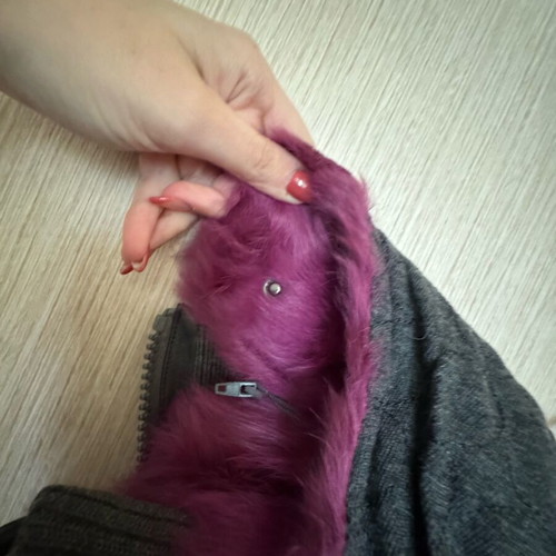 BSB fur jacket like new, purple and gray, with detachable hood