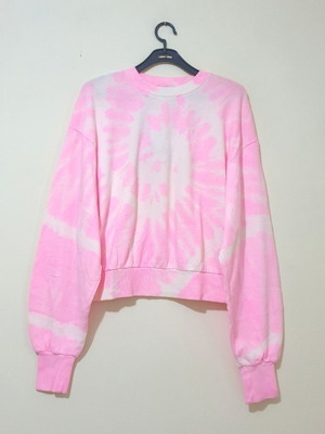 Bershka Φούτερ Μπλούζα Ροζ Tie Dye Sweatshirt Neon Φλούο Crop Γυναικείο Τοπ Καινούργιο