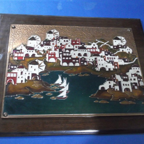 AETHRA Large Chalcography Wall Art with Enamel, Handmade, Like New