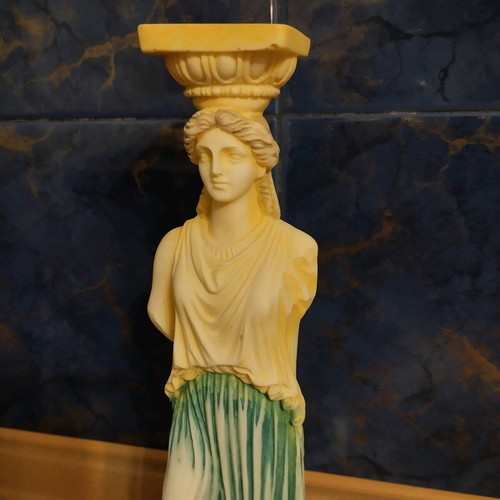 Caryatid statue like new, handmade Greek product, alabaster 24 cm