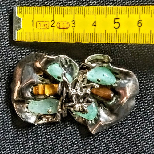 Handmade brooch with natural stones used, aventurine and tiger's eye