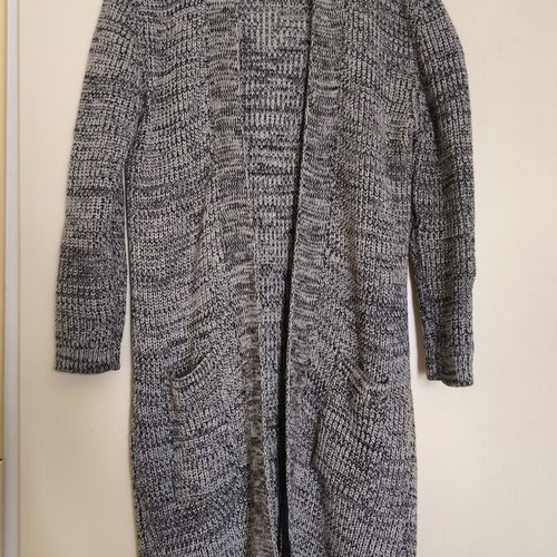 Knitted long cardigan unisex like new, gray and beige