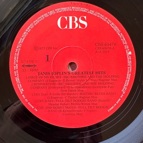 Janis Joplin's Greatest Hits LP used, rock