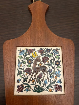 Handmade wooden wall decor tile with ceramic deer like new