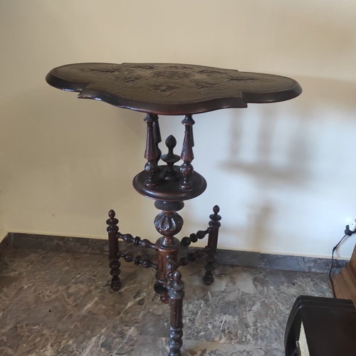 Carved coffee table wenge wood 1950s like new