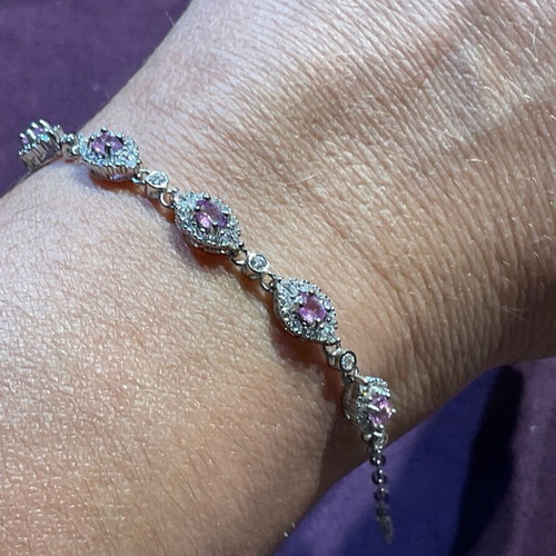Silver bracelet with natural red sapphires and certificate of authenticity