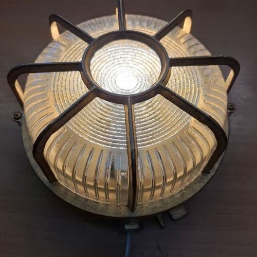 Bronze nautical wall light with glass, vintage, outdoor, Ø20 cm