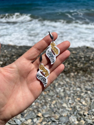 Handmade earrings new from polymer clay and steel, white
