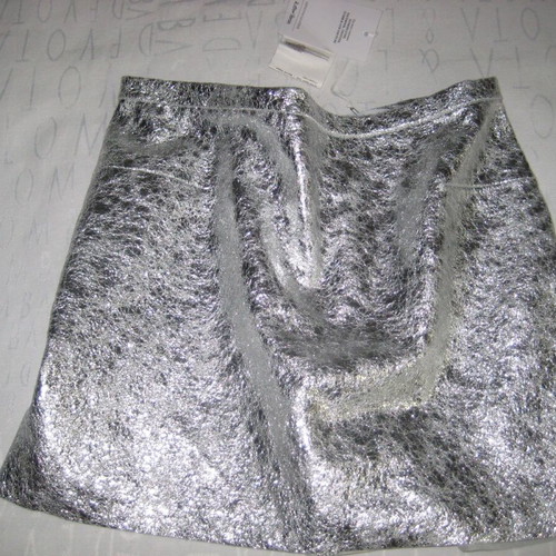 & Other Stories women's leather mini skirt with crossbody bag, metallic silver