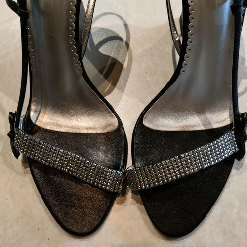 Black platform sandals with rhinestones