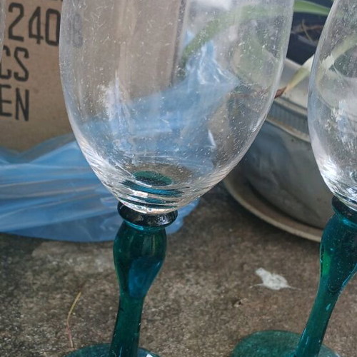 Glasses with green stem new, set of 6 pieces