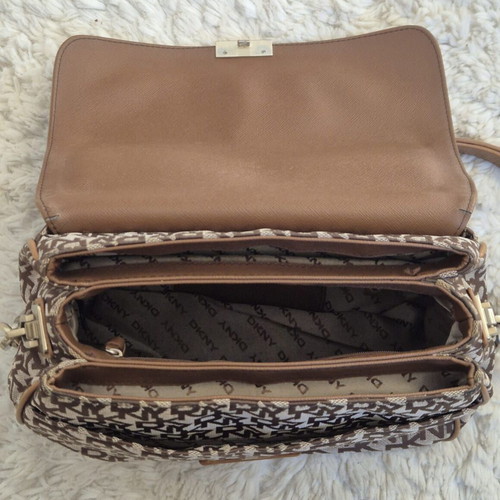 DKNY Signature Logo shoulder bag used, brown and beige