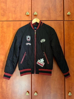 Black Axel bomber jacket used with patches, size S/M