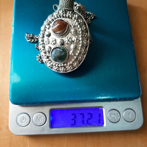 Vintage perfume bottle necklace 60s-70s used with semi-precious stones