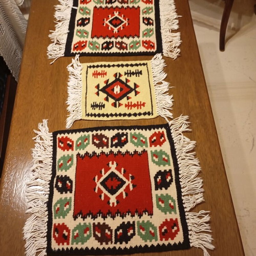 Vintage Kilim Table Linens Set of 3 in Like New Condition