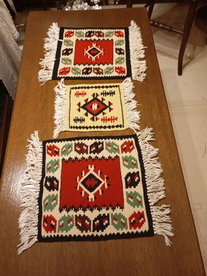 Vintage Kilim Table Linens Set of 3 in Like New Condition