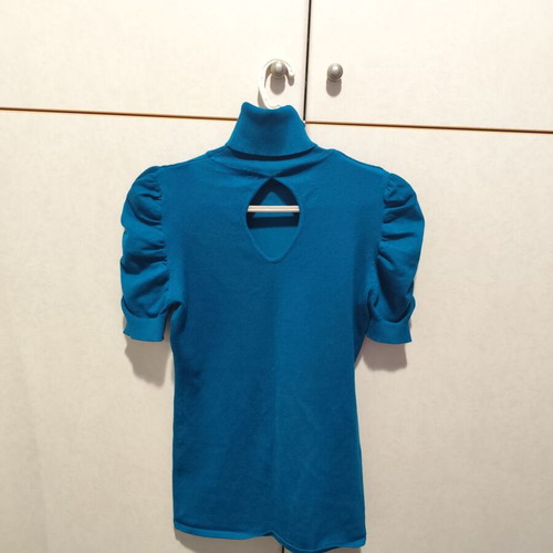 Petrol Turtleneck Blouse Like New With Puffy Sleeves Size M