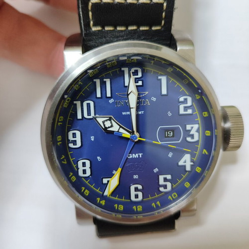 Invicta Swiss men's wristwatch, blue dial, 52mm, steel, 100m waterproof