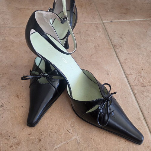 Max de Carlo Black Leather Slingback Heels used, size 38
