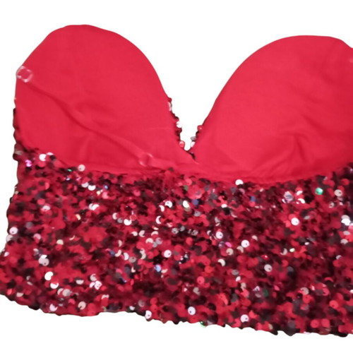 Evening bustier like new, red with gold details