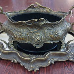 Central brass oxyde table decor two pieces new