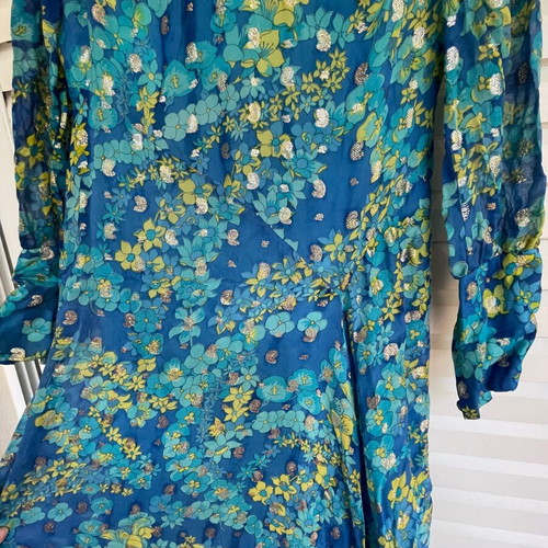 Vintage dress used, chiffon with belt, 1970s
