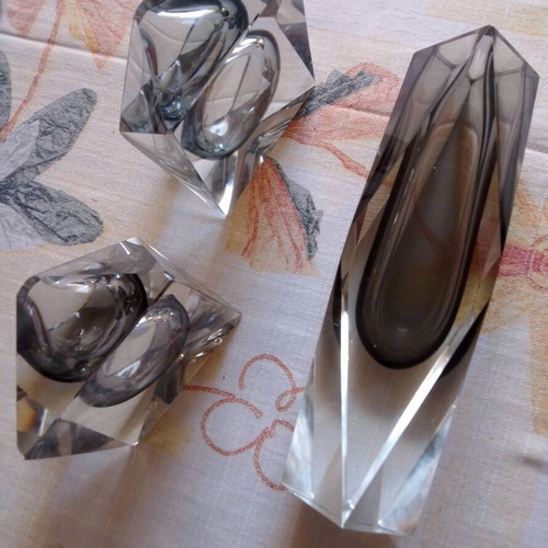 Vintage Murano Sommerso set 3 pieces by Flavio Poli Mandruzzato, like new