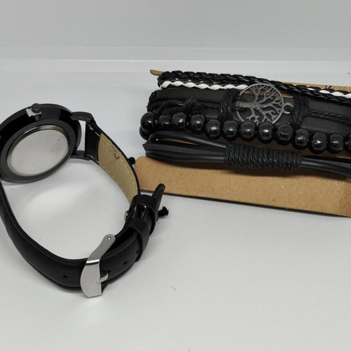 SOKI Men's Watch and 4 Handmade Leather Bracelets Set new
