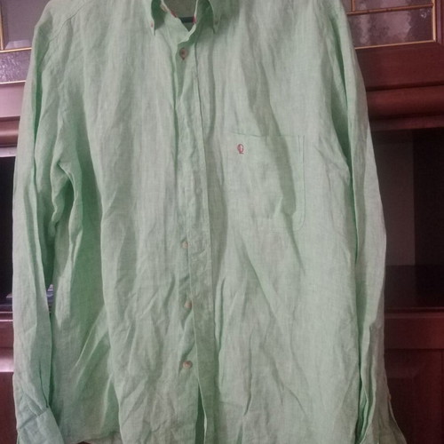 Men's shirt green, 100% linen, refurbished, size L