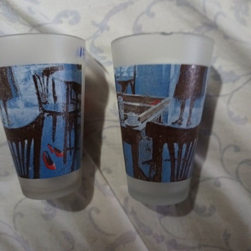 Loumidis Papagalos coffee promotional glass with Pavlos Samiou artwork