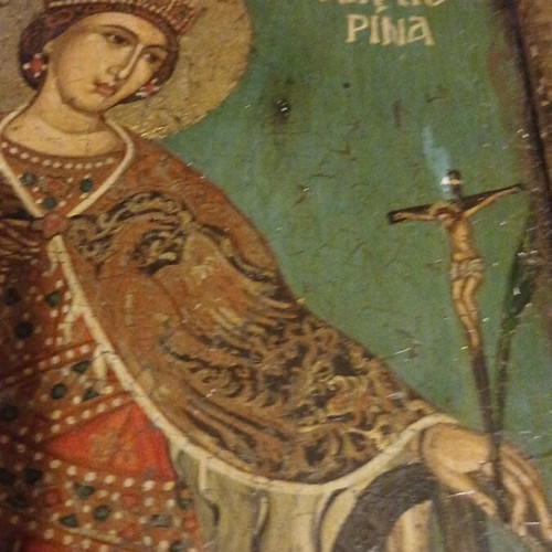 Wooden hand-painted icon of Saint Aikaterini used