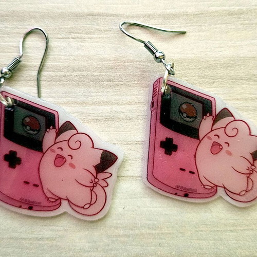 Pokemon Clefairy and Gameboy handmade earrings set made to order