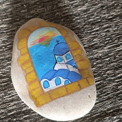Painted stone new with acrylics and glossy varnish