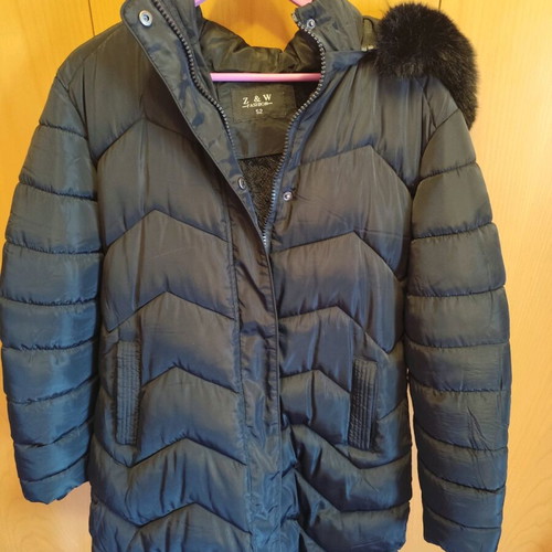 Black Puffy Jacket with Fur Lining and Hood like New