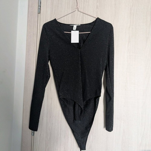 H&M bodysuit new, black with silver details, size M