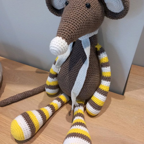 Knitted doll mouse new, 52cm, cotton yarn