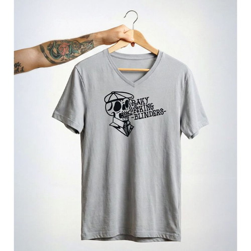 Unisex T‑Shirt gray large with hand-painted Peaky Blinders print, new