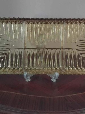 Rectangular yellow crystal tray 3-section like new