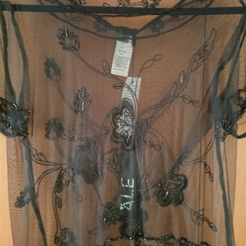 Transparent short-sleeve blouse A.L.E. new with embroidered bead details black