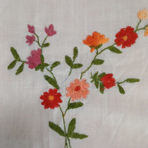 Handmade tablecloth linen fabric with embroidered floral designs