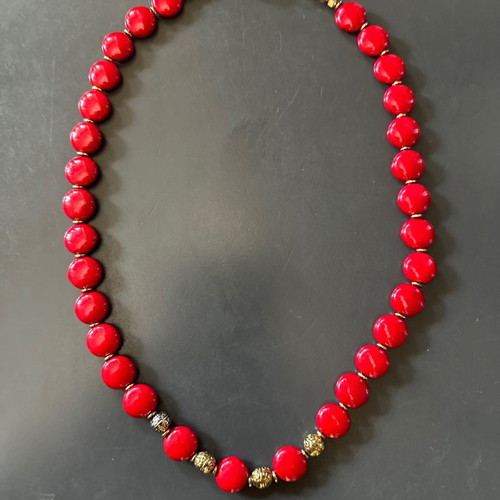 Handmade necklace with gold hematite and coral new
